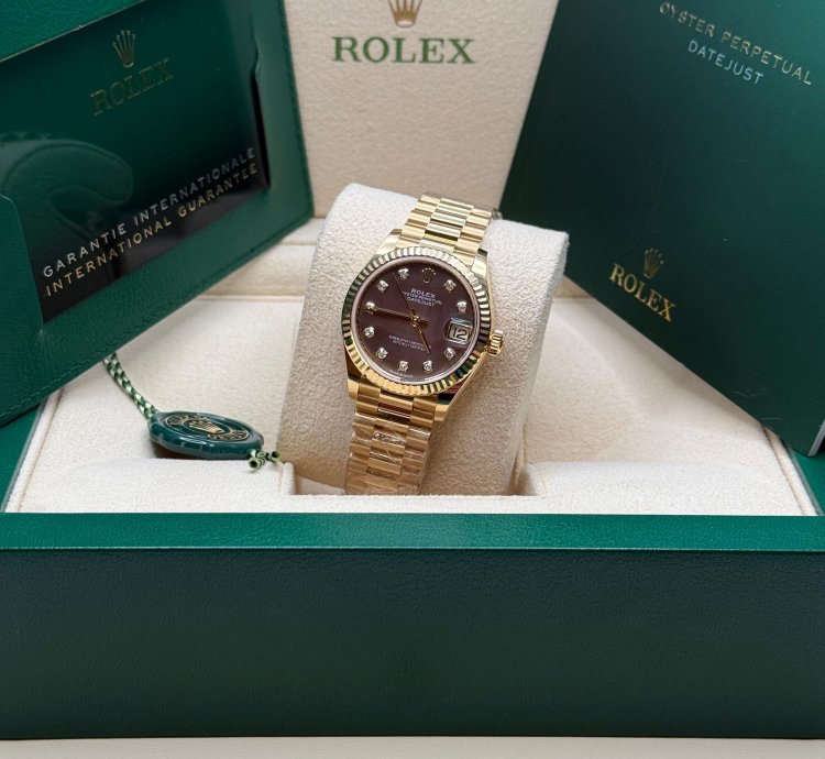Rolex Datejust 31 New 2024 Tahitian Mother Of Pearl Diamond Dial Yellow Gold President