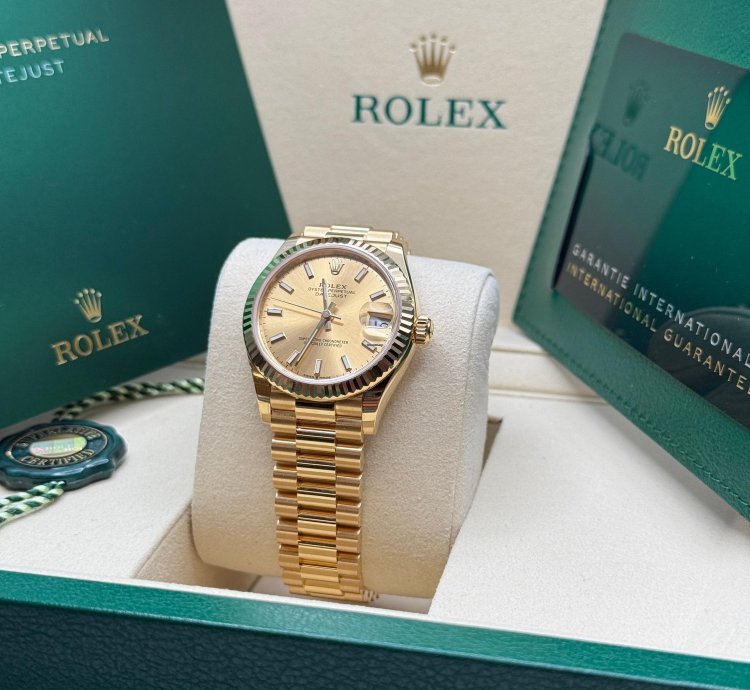 Rolex Datejust 31 New 2025 Champagne Index Dial Fluted Bezel Yellow Gold President