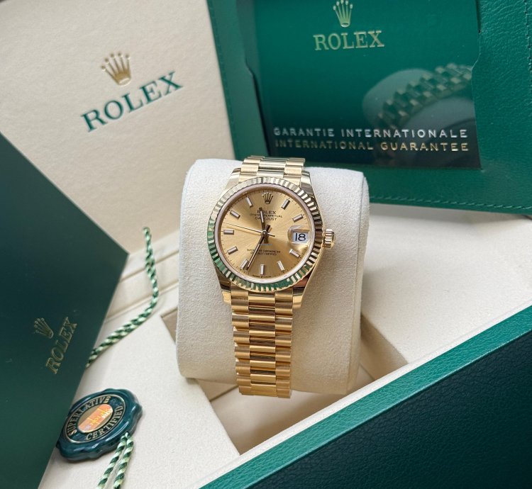 Rolex Datejust 31 New 2025 Champagne Index Dial Fluted Bezel Yellow Gold President