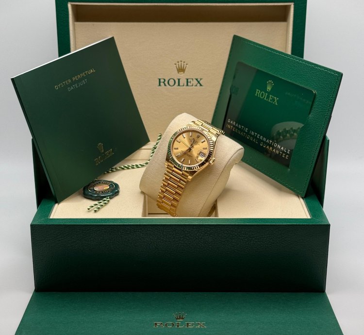 Rolex Datejust 31 New 2025 Champagne Index Dial Fluted Bezel Yellow Gold President