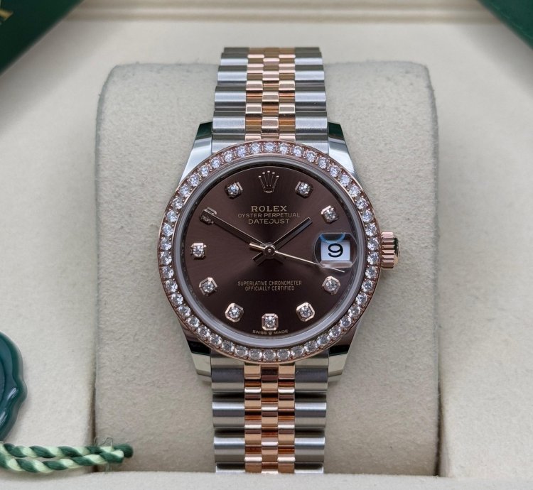 Rolex Datejust 31 New 2025 Chocolate Diamond Dial Two Tone Rose Gold Diamond Bezel Jubilee