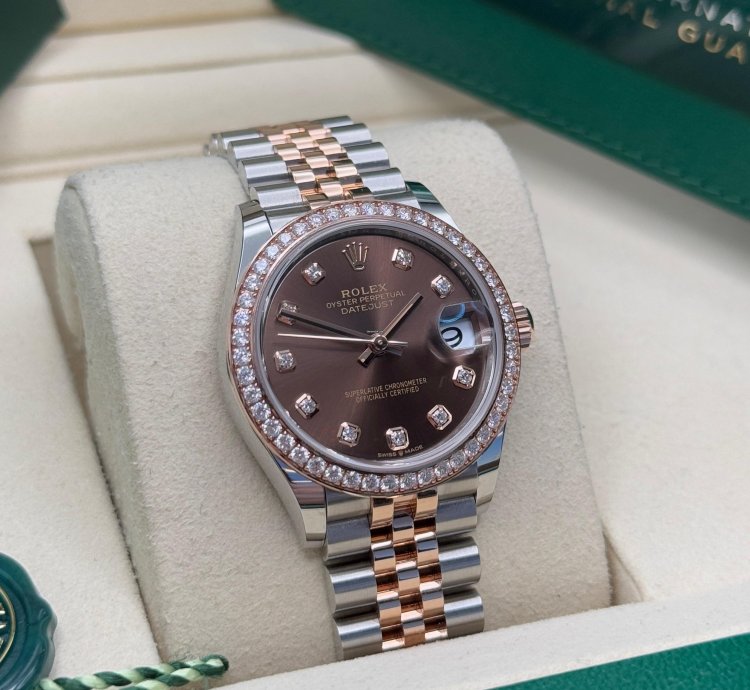 Rolex Datejust 31 New 2025 Chocolate Diamond Dial Two Tone Rose Gold Diamond Bezel Jubilee