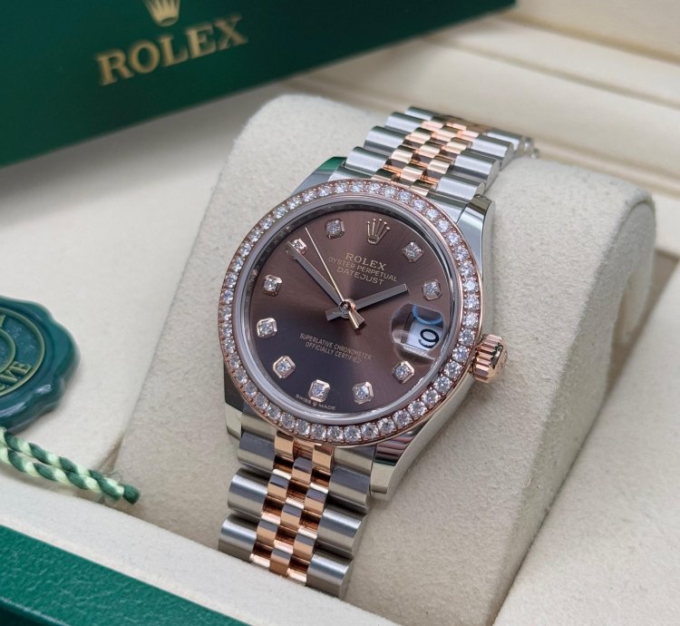 Rolex Datejust 31 New 2025 Chocolate Diamond Dial Two Tone Rose Gold Diamond Bezel Jubilee