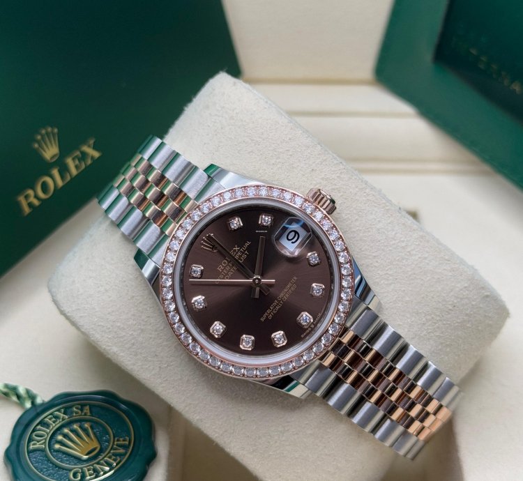 Rolex Datejust 31 New 2025 Chocolate Diamond Dial Two Tone Rose Gold Diamond Bezel Jubilee
