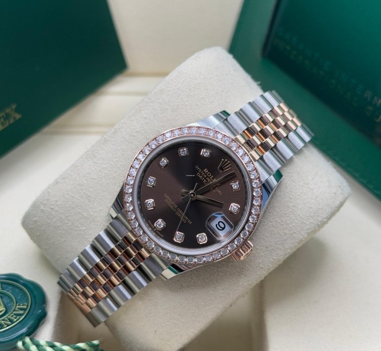 Rolex Datejust 31 New 2025 Chocolate Diamond Dial Two Tone Rose Gold Diamond Bezel Jubilee