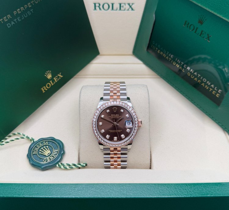 Rolex Datejust 31 New 2025 Chocolate Diamond Dial Two Tone Rose Gold Diamond Bezel Jubilee