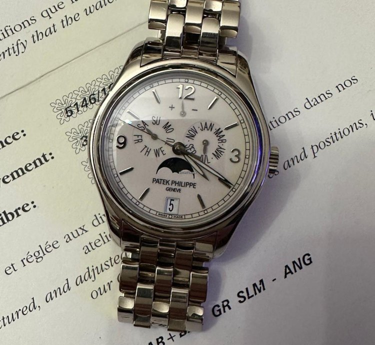 Patek Philippe Annual Calendar Moonphase Orig Bracelet White Gold 18 Kt Pp Warranty