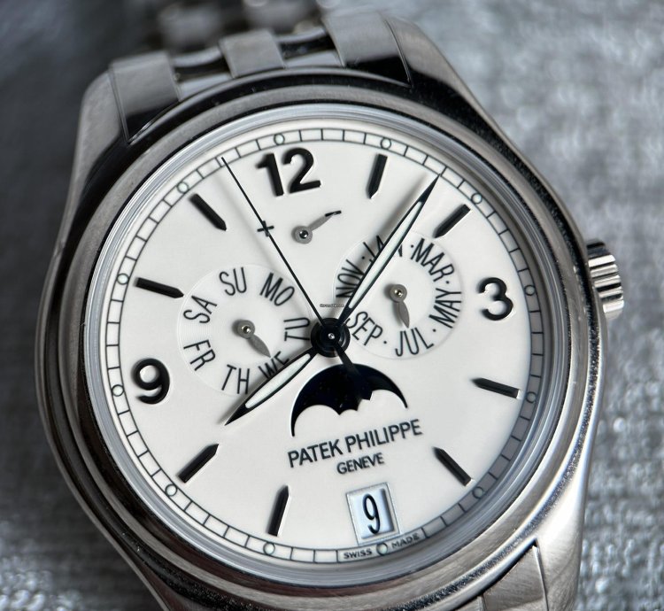Patek Philippe Annual Calendar Moonphase Orig Bracelet White Gold 18 Kt Pp Warranty