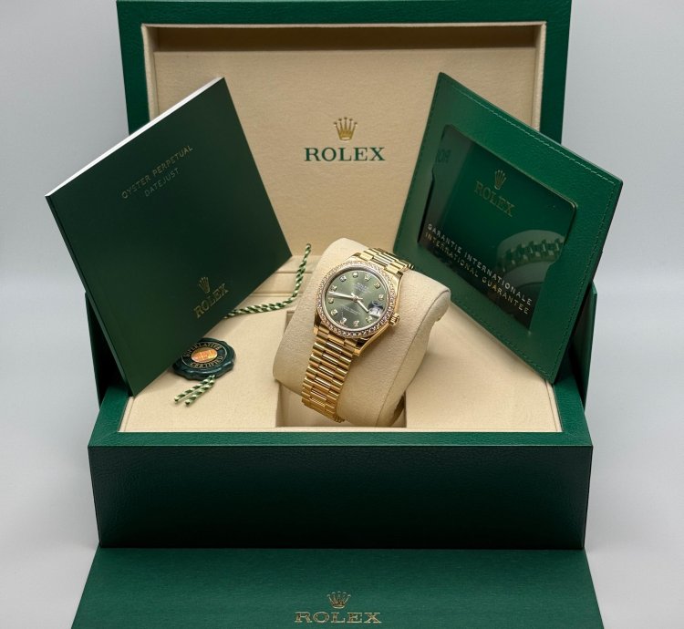 Rolex Datejust 31 New 2025 Olive Green Diamond Dial 18k Gold Diamond Bezel President