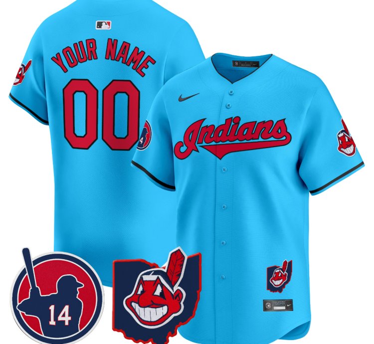 Custom Cleveland Indians Jersey Larry Doby Patch Vapor Premier Limited Stitched Light Blue