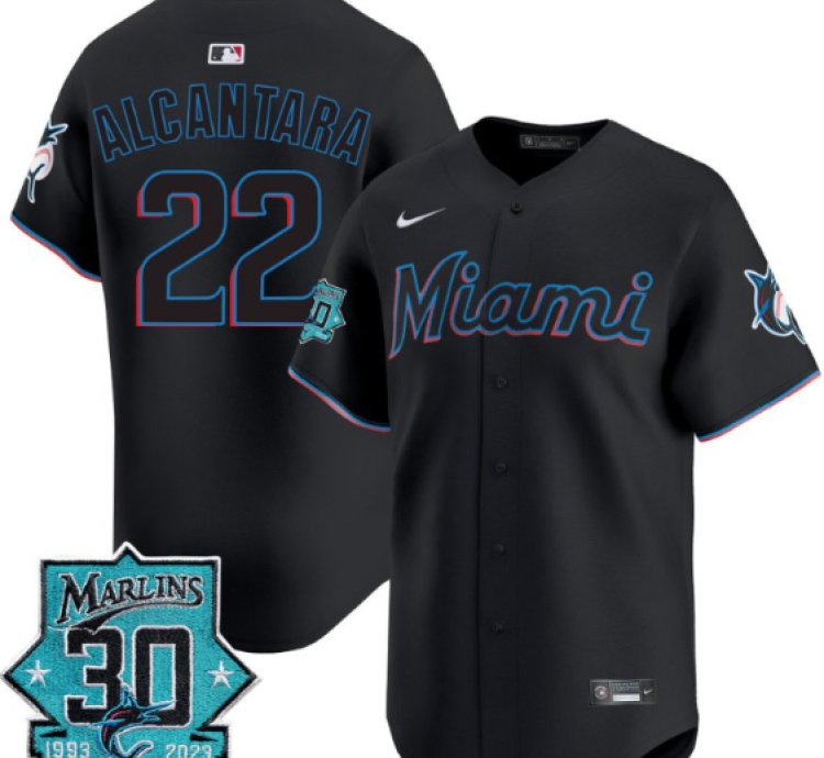 Sandy Alcantara Jersey 22 Miami Marlins 30 Seasons Anniversary Patch Limited Stitched Black