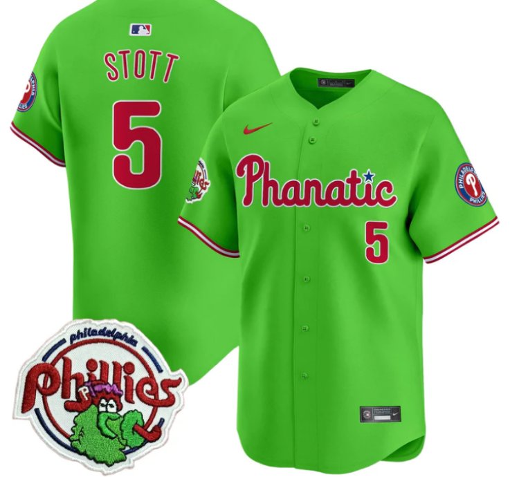 Bryson Stott Jersey 5 Phillies Phanatic Patch Vapor Premier Limited Stitched Green