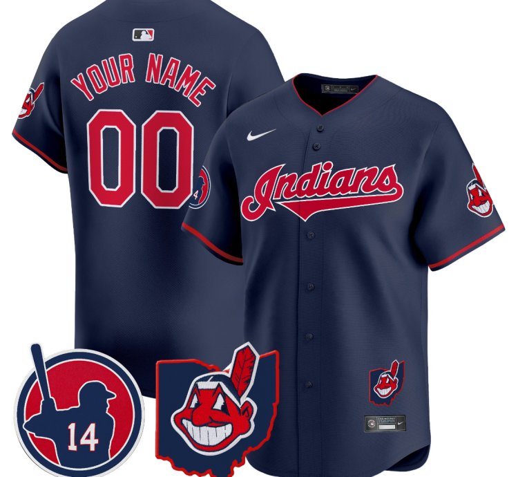 Custom Cleveland Indians Jersey Larry Doby Patch Vapor Premier Limited Stitched Navy