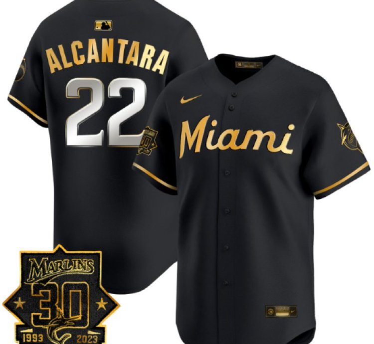 Sandy Alcantara Jersey 22 Miami Marlins 30 Seasons Anniversary Patch Limited Stitched Black Gold