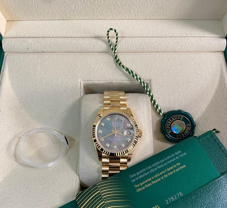 Rolex Datejust 31 New 2025 Unworn Datejust 31 Yellow Gold Black Mother-of-pearl Diamond Dial 278278
