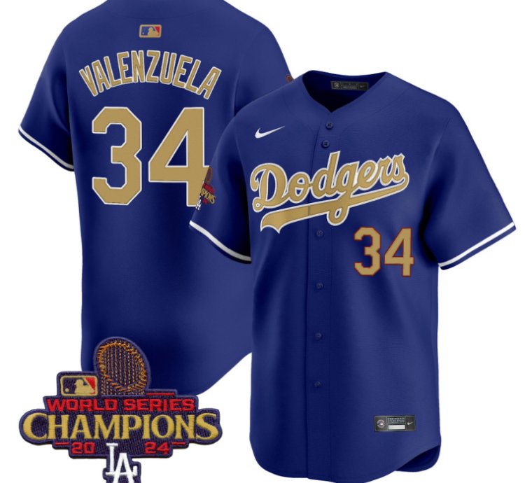 Fernando Valenzuela Jersey 34 Dodgers 2025 Gold Vapor Premier Stitched Royal
