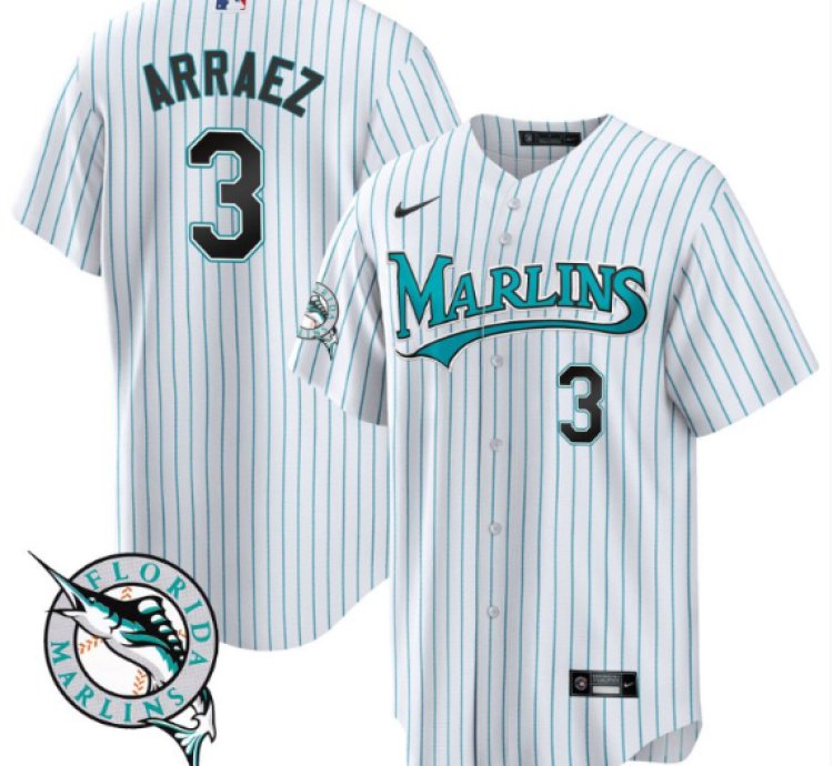 Luis Arraez Jersey 3 Miami Marlins Throwback Cool Base All Stitched