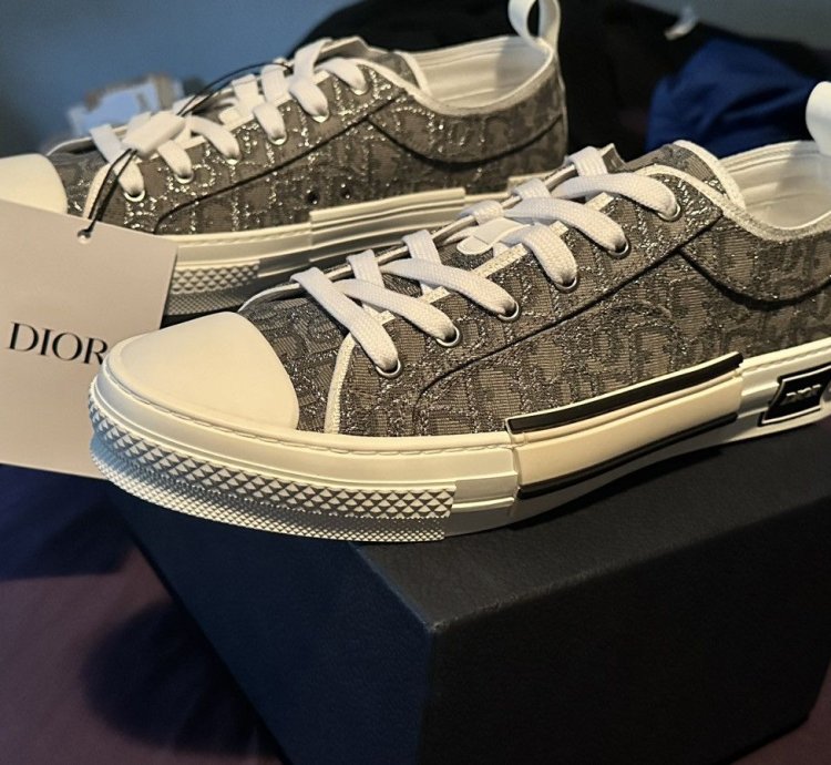 Dior B23 Low Top Jacquard Sneakers Grey Size 12