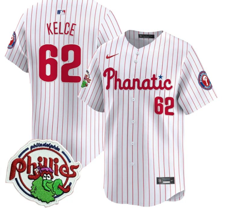 Jason Kelce Jersey 62 Phillies Phanatic Patch Vapor Premier Limited Stitched White Pinstripe
