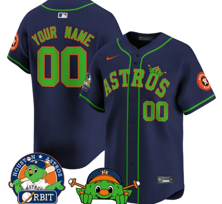 Custom Astros Jersey Name Number Orbit Patch Vapor Premier Limited V3 Stitched Navy