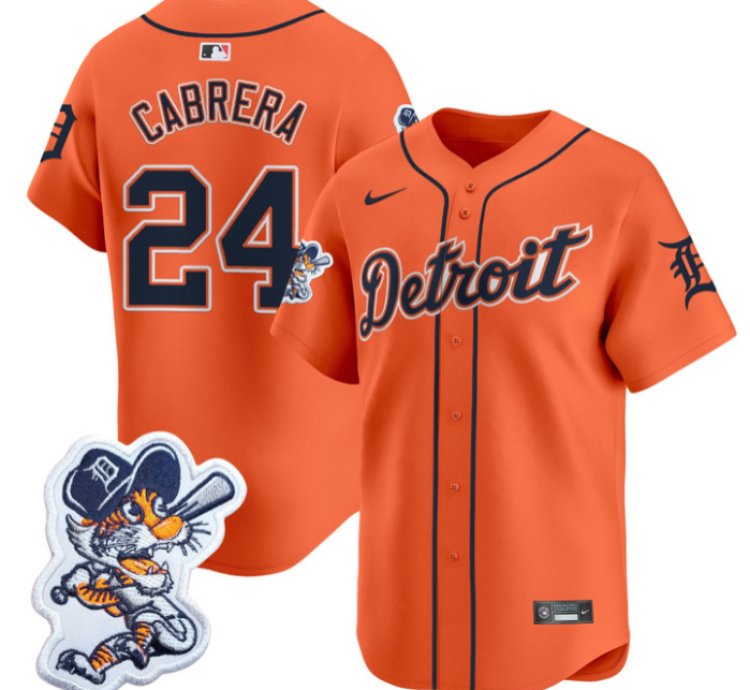 Miguel Cabrera Jersey 24 Detroit Tigers Paws Patch Vapor Premier Limited Stitched Orange