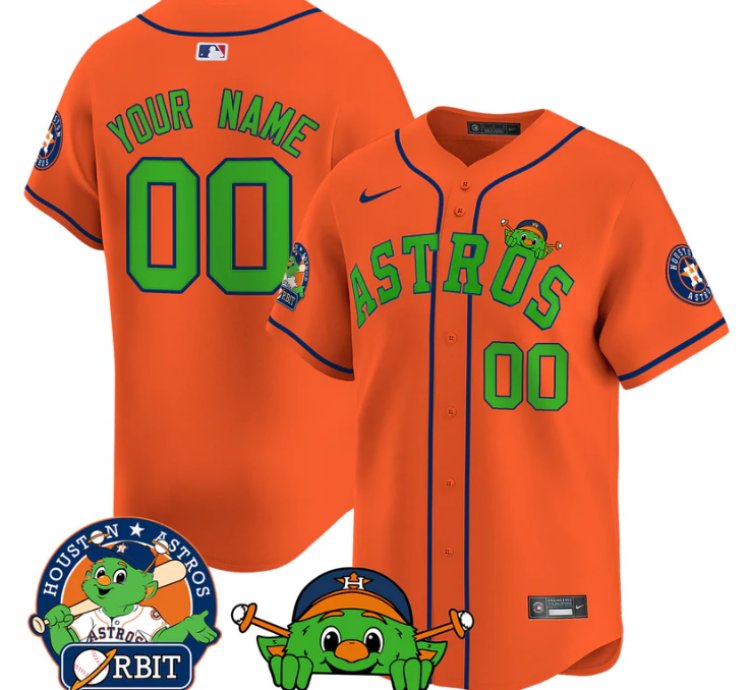 Custom Astros Jersey Name Number Orbit Patch Vapor Premier Limited V3 Stitched Orange