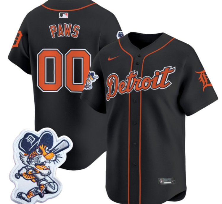 Paws Jersey 00 Detroit Tigers Paws Patch Vapor Premier Limited Stitched Black