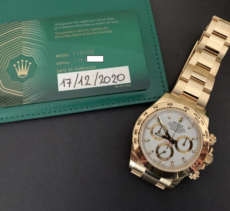 Rolex Daytona 116508 White Dial Yellow Gold 18kt Full Set New 2020