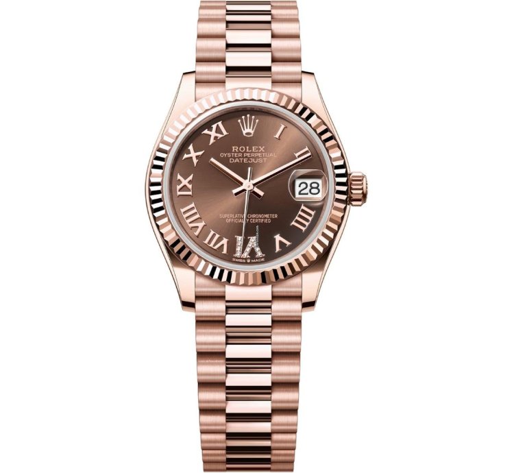 Rolex Datejust 31 President Bracelet Automatic 18kt Everose Gold 278275-0025 Diamond Chocolate Dial Watch 2024