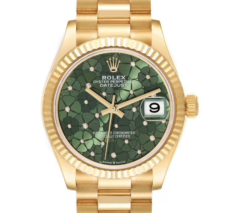 Rolex Datejust 31 President Midsize 31 Yellow Gold Floral Diamond Ladies Watch 278278 Unworn