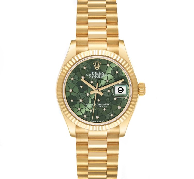Rolex Datejust 31 President Midsize 31 Yellow Gold Floral Diamond Ladies Watch 278278 Unworn