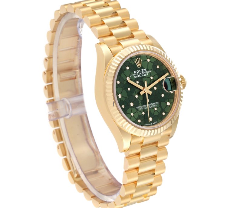 Rolex Datejust 31 President Midsize 31 Yellow Gold Floral Diamond Ladies Watch 278278 Unworn