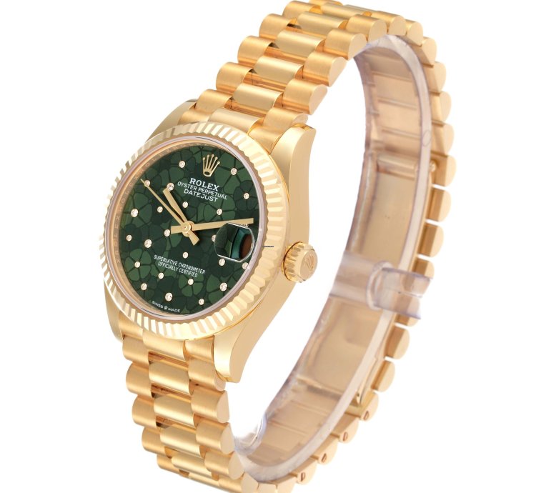 Rolex Datejust 31 President Midsize 31 Yellow Gold Floral Diamond Ladies Watch 278278 Unworn