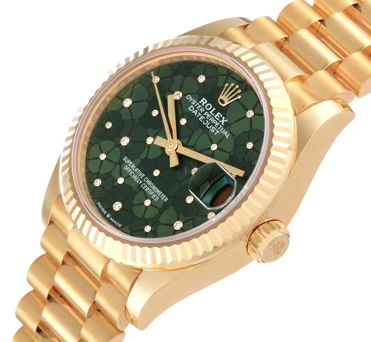 Rolex Datejust 31 President Midsize 31 Yellow Gold Floral Diamond Ladies Watch 278278 Unworn