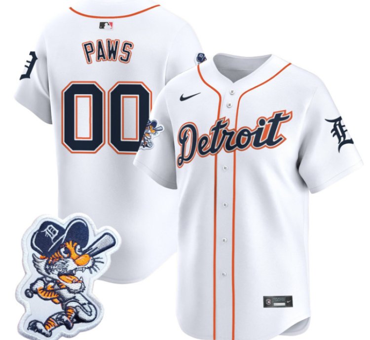 Paws Jersey 00 Detroit Tigers Paws Patch Vapor Premier Limited Stitched White
