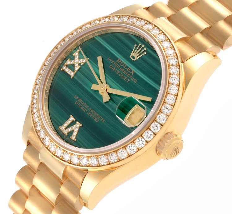 Rolex Datejust 31 President Midsize Malachite Yellow Gold Diamond Ladies Watch 278288 Unworn