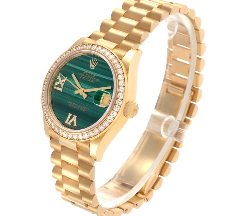 Rolex Datejust 31 President Midsize Malachite Yellow Gold Diamond Ladies Watch 278288 Unworn