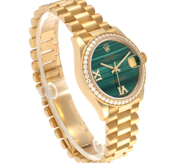 Rolex Datejust 31 President Midsize Malachite Yellow Gold Diamond Ladies Watch 278288 Unworn