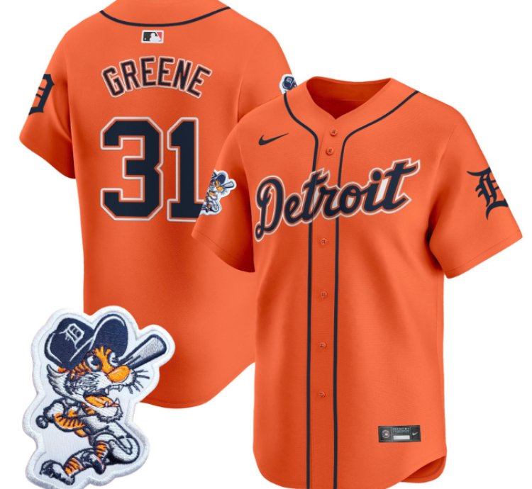 Riley Greene Jersey 31 Detroit Tigers Paws Patch Vapor Premier Limited Stitched Orange