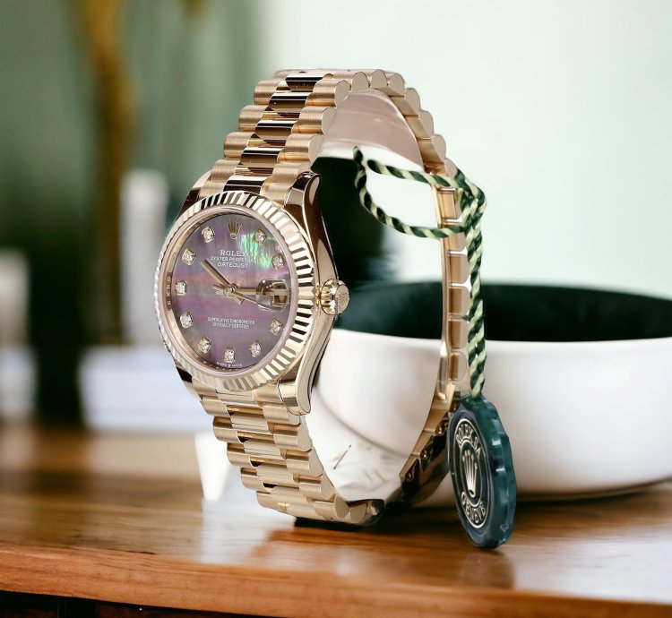 Rolex Datejust 31 President Yellow Gold Black Pearl Diamonds 31 Mm