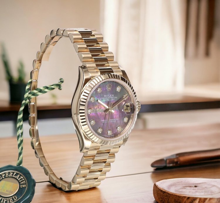 Rolex Datejust 31 President Yellow Gold Black Pearl Diamonds 31 Mm