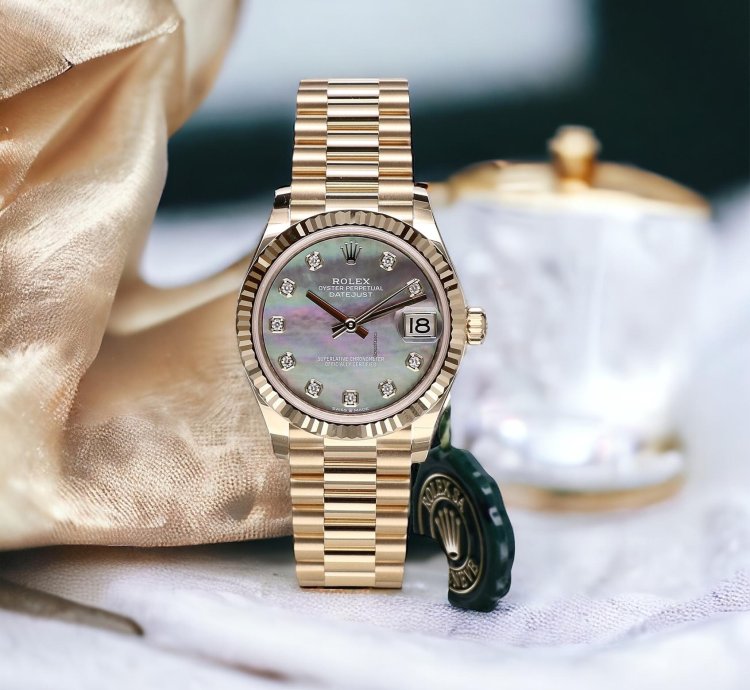 Rolex Datejust 31 President Yellow Gold Black Pearl Diamonds 31 Mm