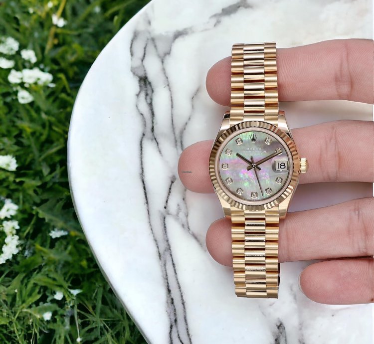 Rolex Datejust 31 President Yellow Gold Black Pearl Diamonds 31 Mm