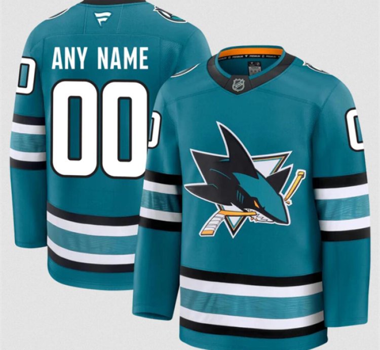 Mens Custom San Jose Sharks Jersey Name Number 2025 Home Teal