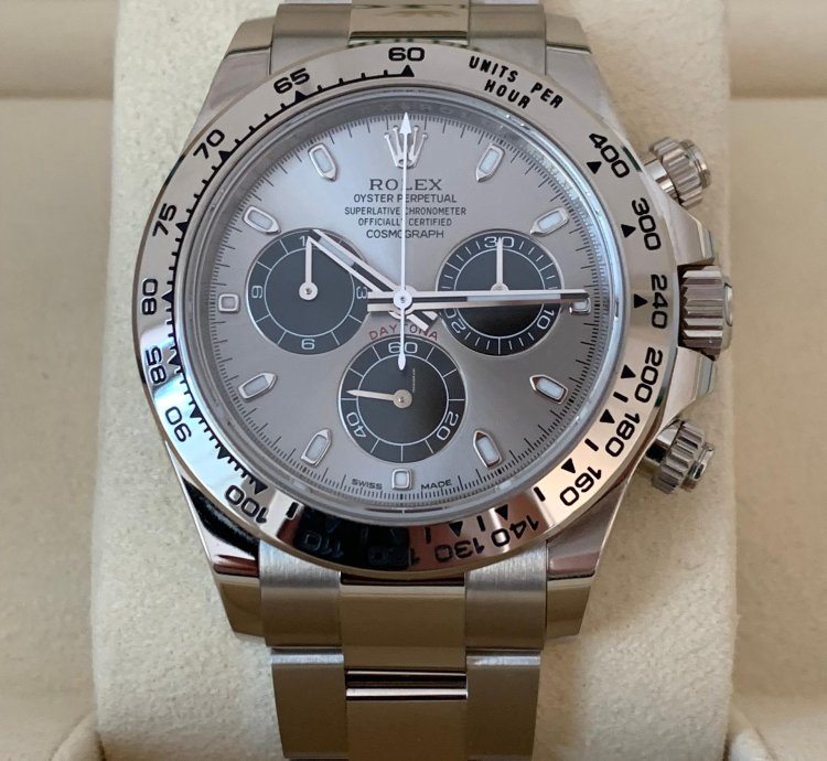 Rolex Daytona 116509 Factory Grey Black Dial White Gold 18kt Like New Nos