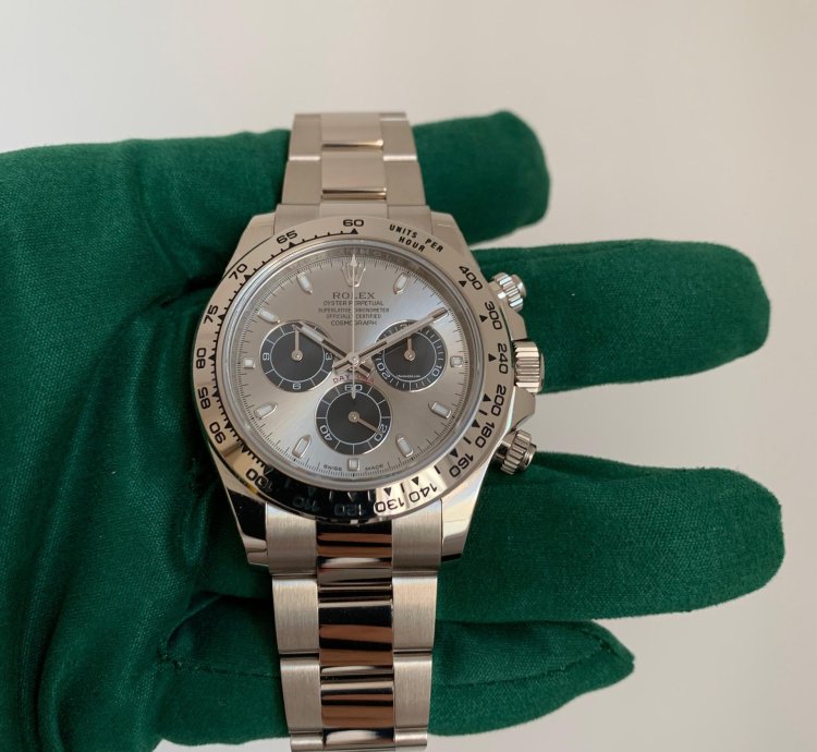 Rolex Daytona 116509 Factory Grey Black Dial White Gold 18kt Like New Nos