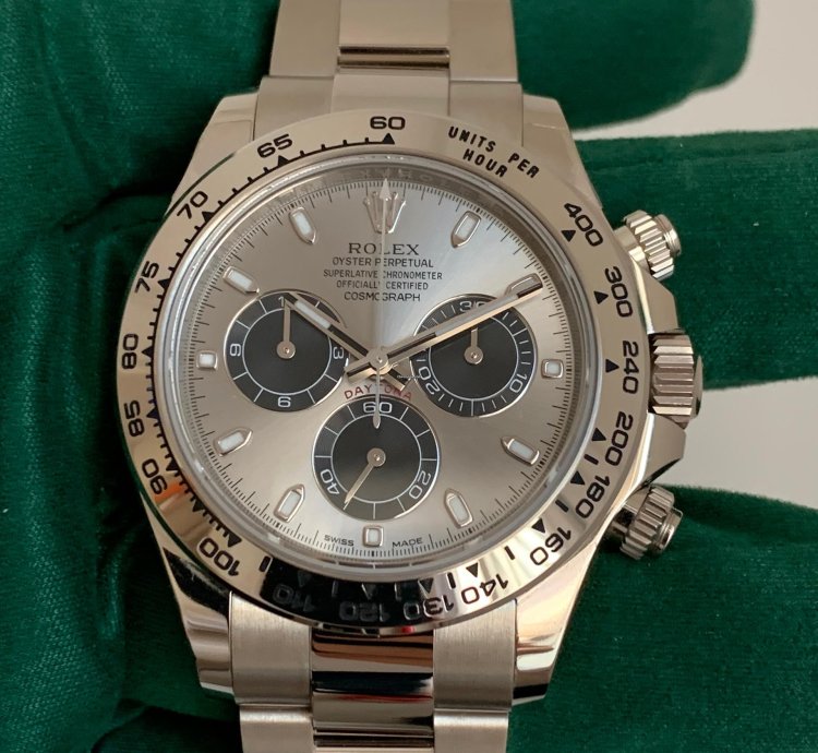 Rolex Daytona 116509 Factory Grey Black Dial White Gold 18kt Like New Nos