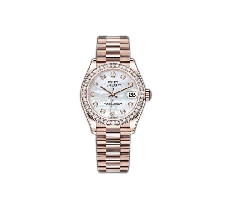 Rolex Datejust 31mm 18k Everose Gold President Diamond Bezel Mop Diamond Dial