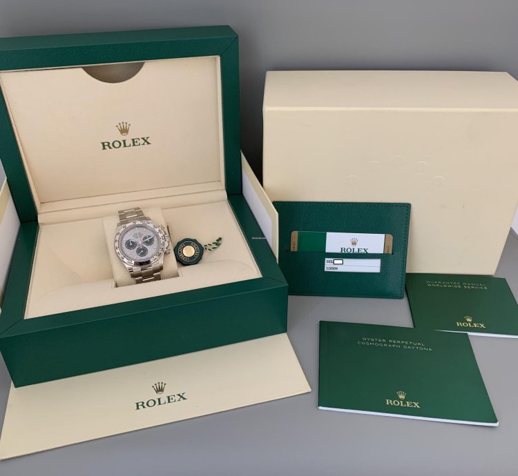 Rolex Daytona 116509 Factory Grey Black Dial White Gold 18kt Like New Nos
