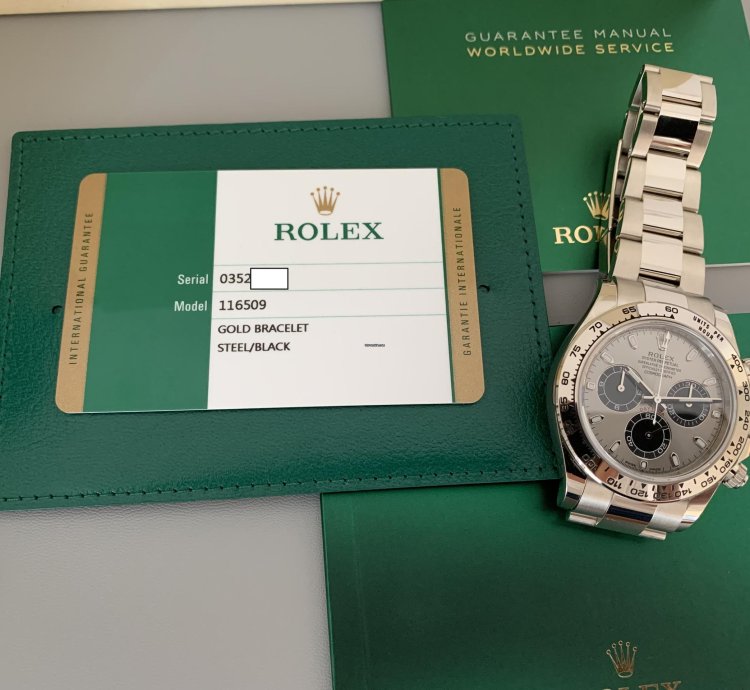 Rolex Daytona 116509 Factory Grey Black Dial White Gold 18kt Like New Nos